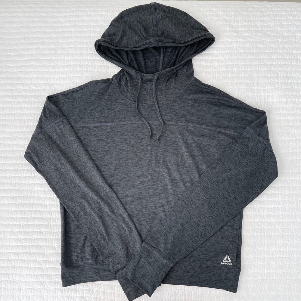 Reebok Women's Scuba Neck Activewear Hoodie Top in Dark Heather Gray Size M